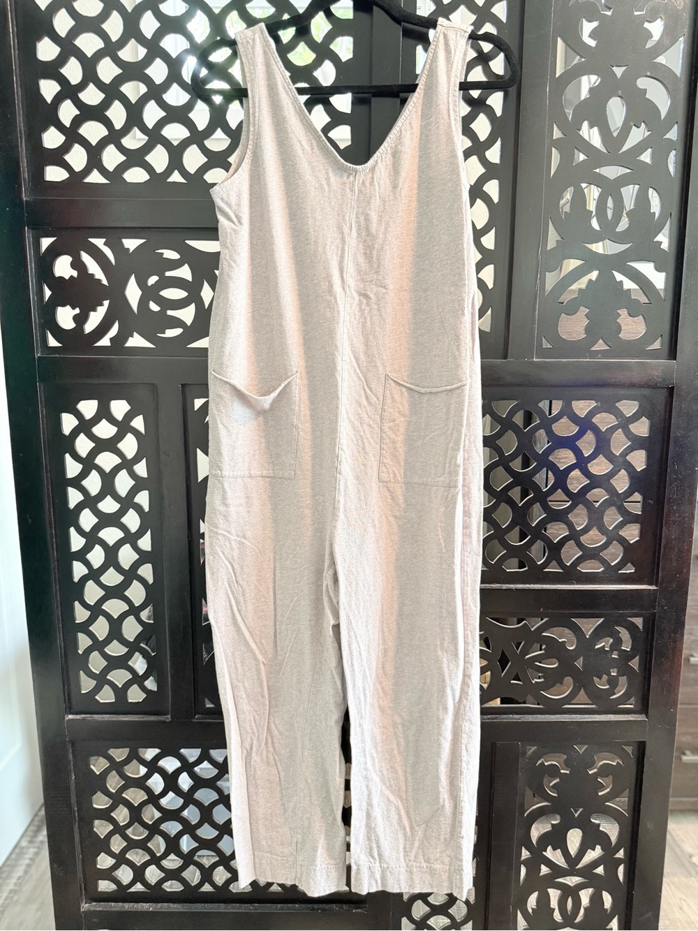 Pact All Ease Lounge Casual Jumpsuit with Pockets in Oat Organic Cotton